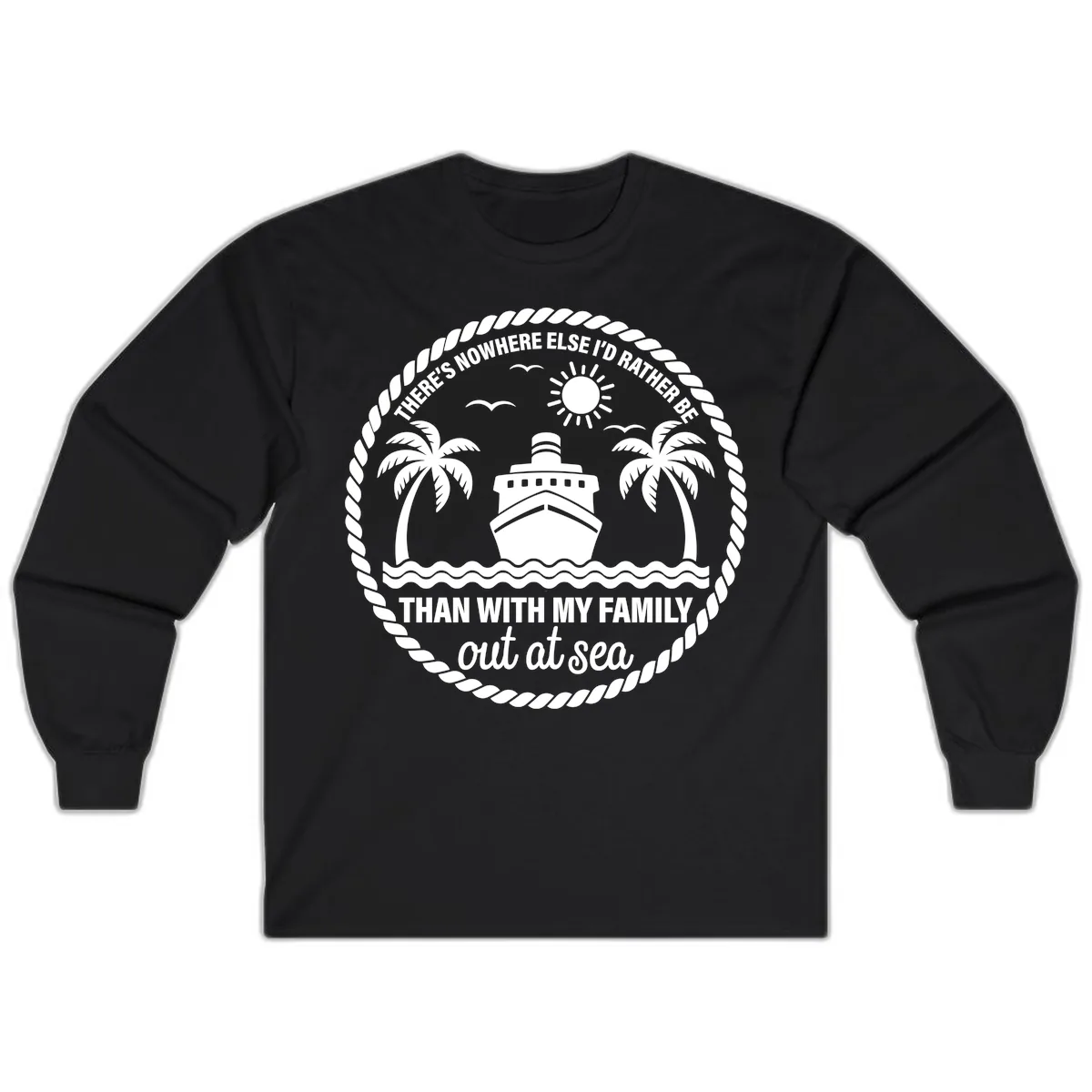 Family Cruise Out At Sea Design Long Sleeve in Black