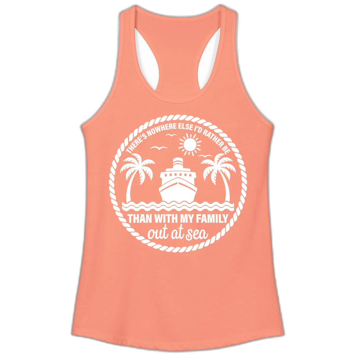 Family Cruise Out At Sea Design Ladies Tank in Solid Light Orange