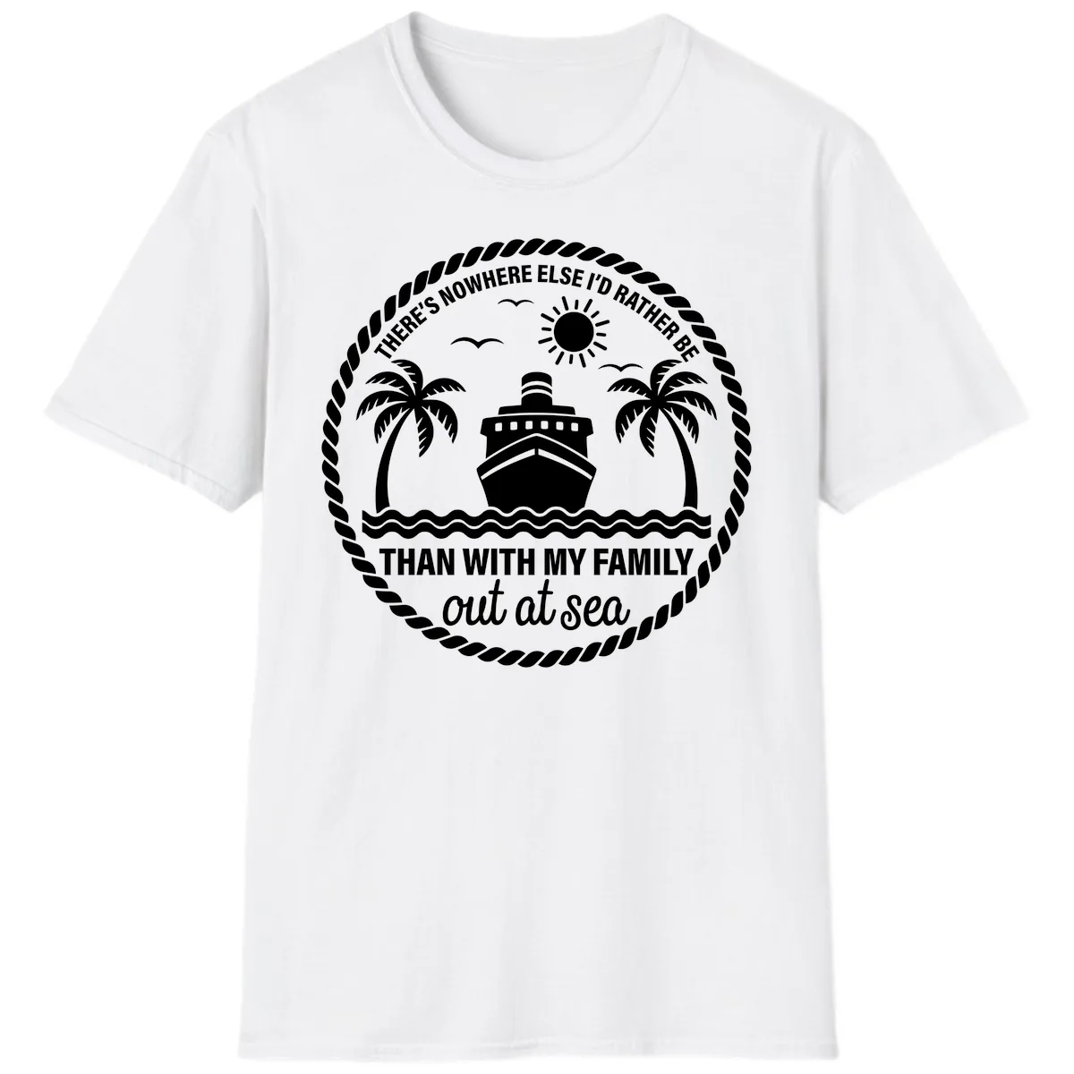 Family Cruise Out At Sea Design T-Shirt in White
