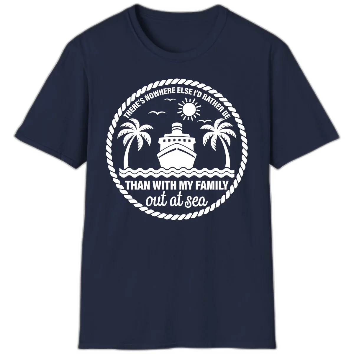 Family Cruise Out At Sea Design T-Shirt in Navy