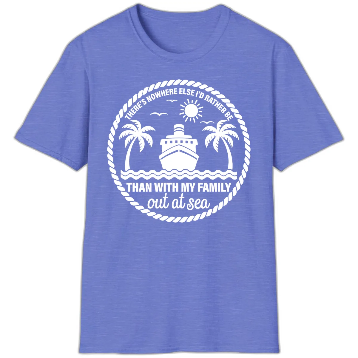 Family Cruise Out At Sea Design T-Shirt in Heather Royal