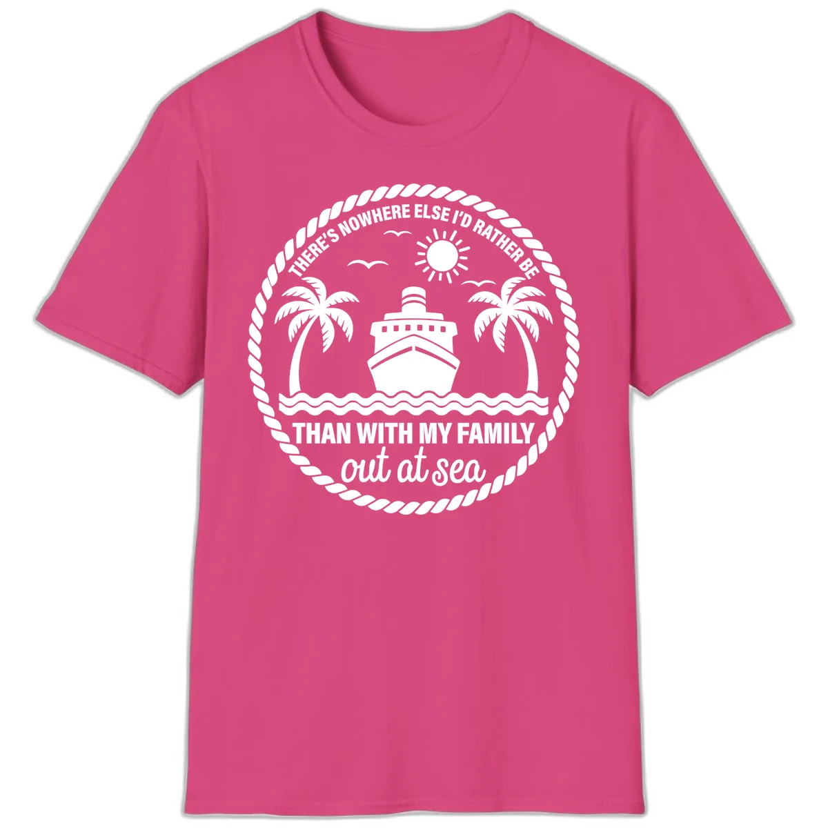 Family Cruise Out At Sea Design T-Shirt in Heliconia