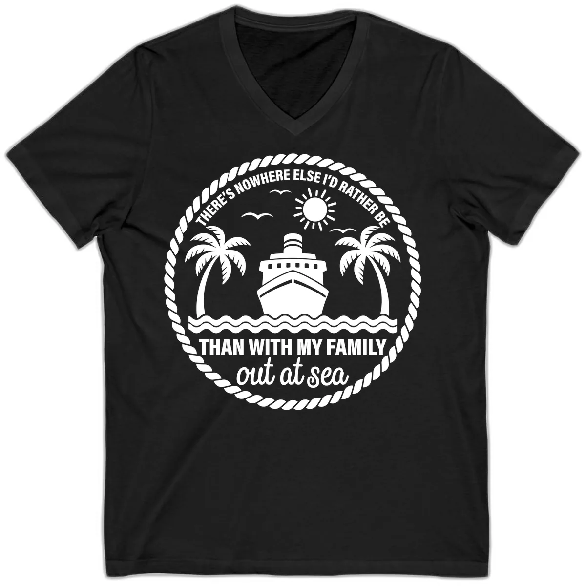 Family Cruise Out At Sea Design V-Neck in Black