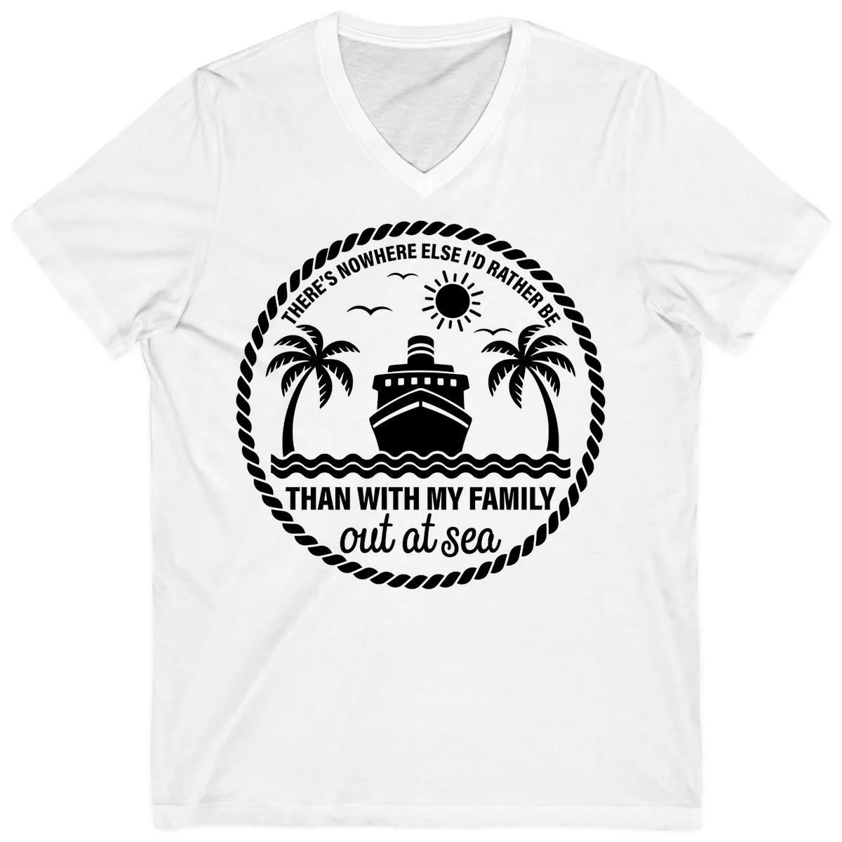 Family Cruise Out At Sea Design V-Neck in White