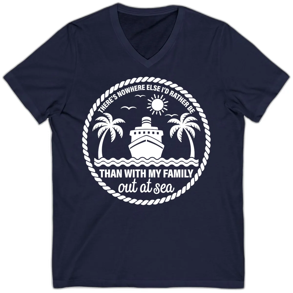 Family Cruise Out At Sea Design V-Neck in Navy