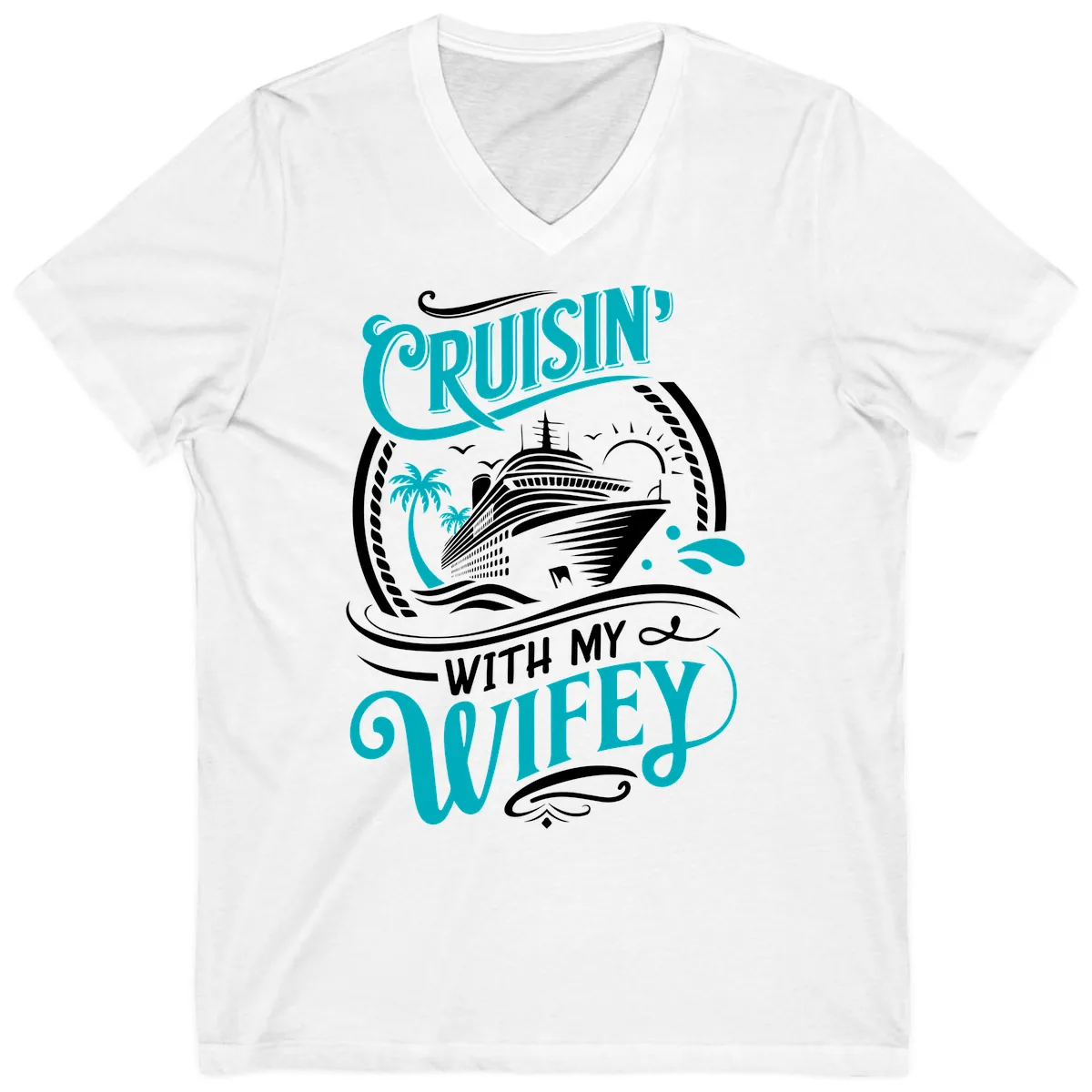 Cruisin With My Wifey Cruise Design V-Neck in White