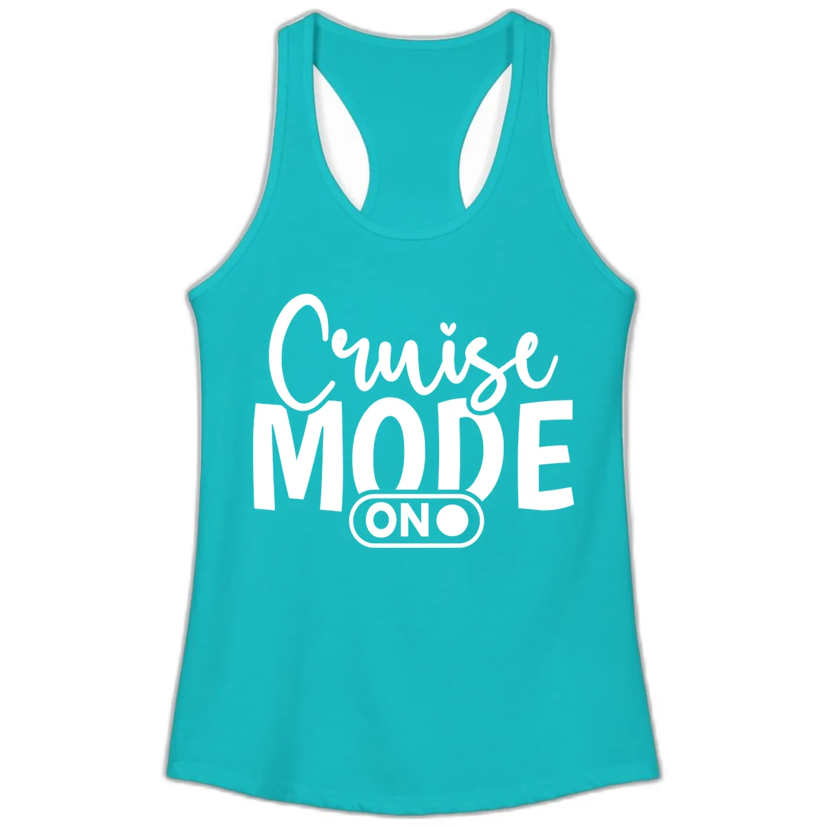 Cruise Mode On Typography Ladies Tank in Tahiti Blue