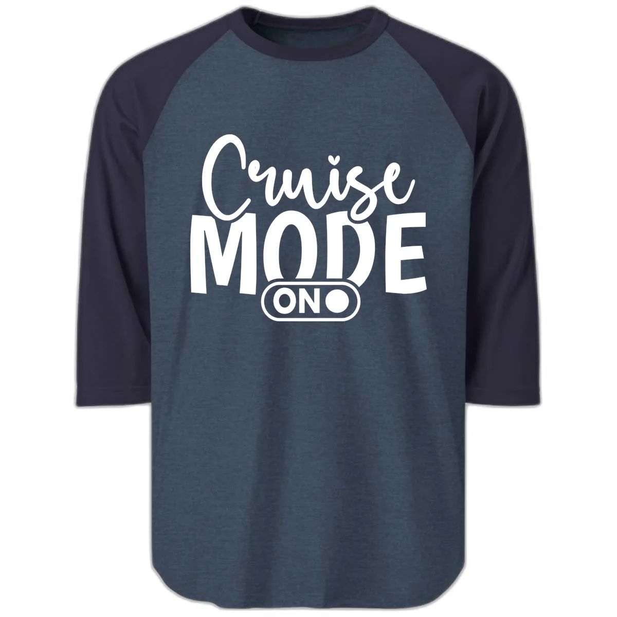 Cruise Mode On Typography Raglan 3/4 in Heather Denim Navy