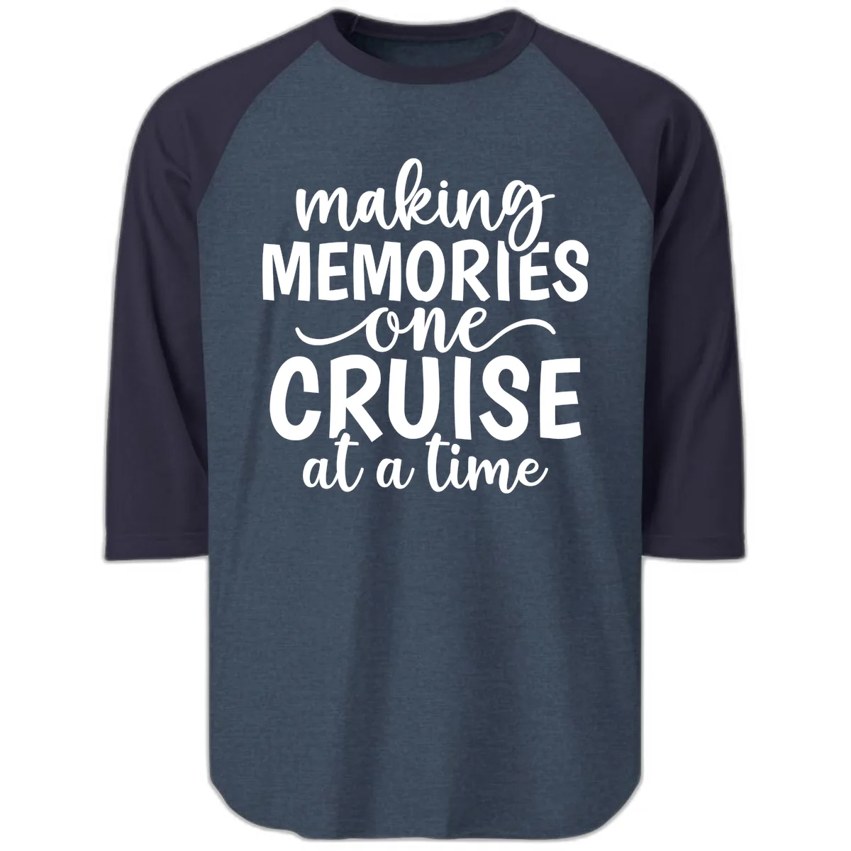 Making Memories One Cruise at a Time Raglan 3/4 in Heather Denim Navy