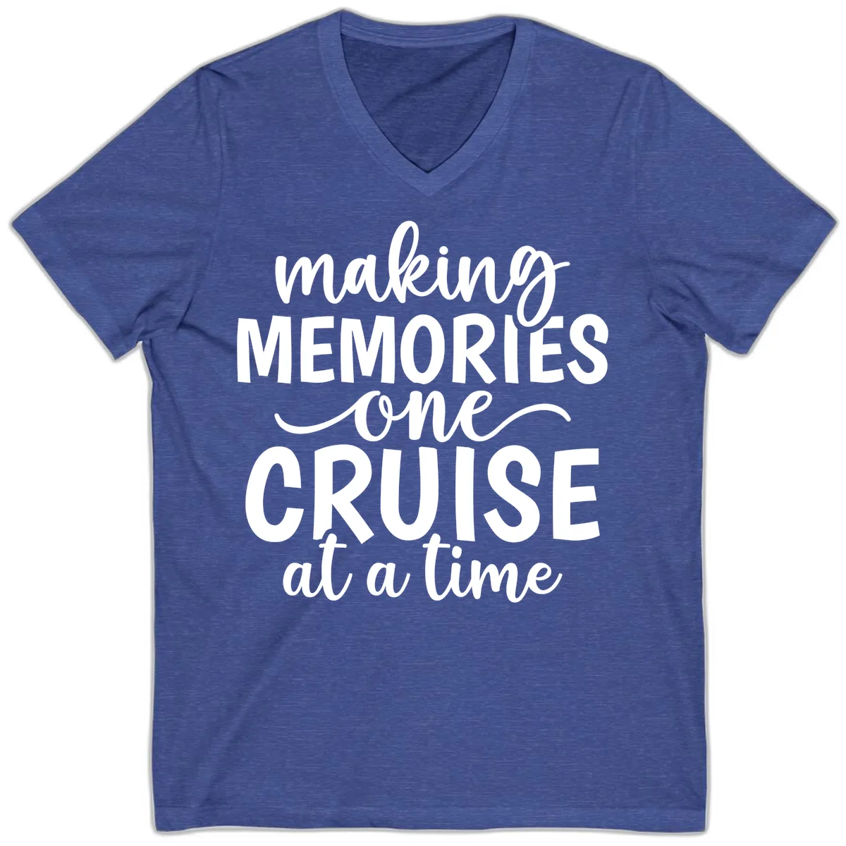 Making Memories One Cruise at a Time V-Neck in Heather True Royal