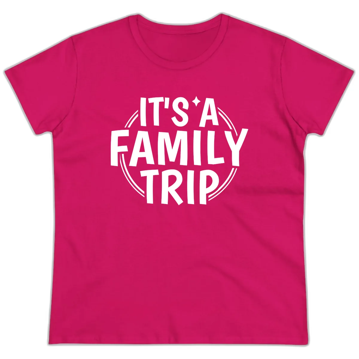 It's A Family Trip Ladies Tee in Heliconia