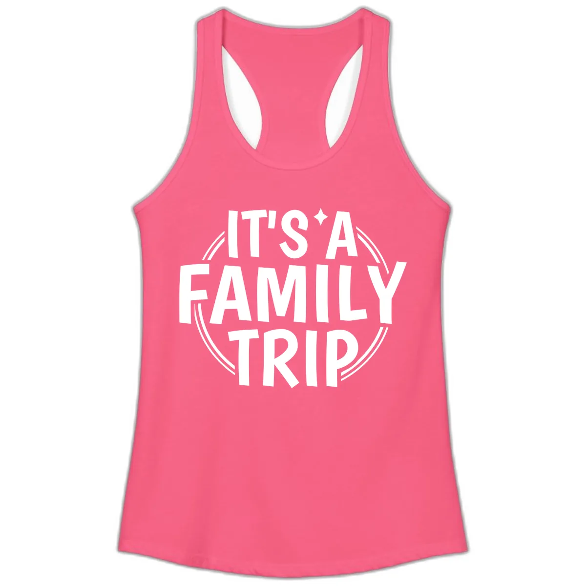 It's A Family Trip Ladies Tank in Solid Hot Pink
