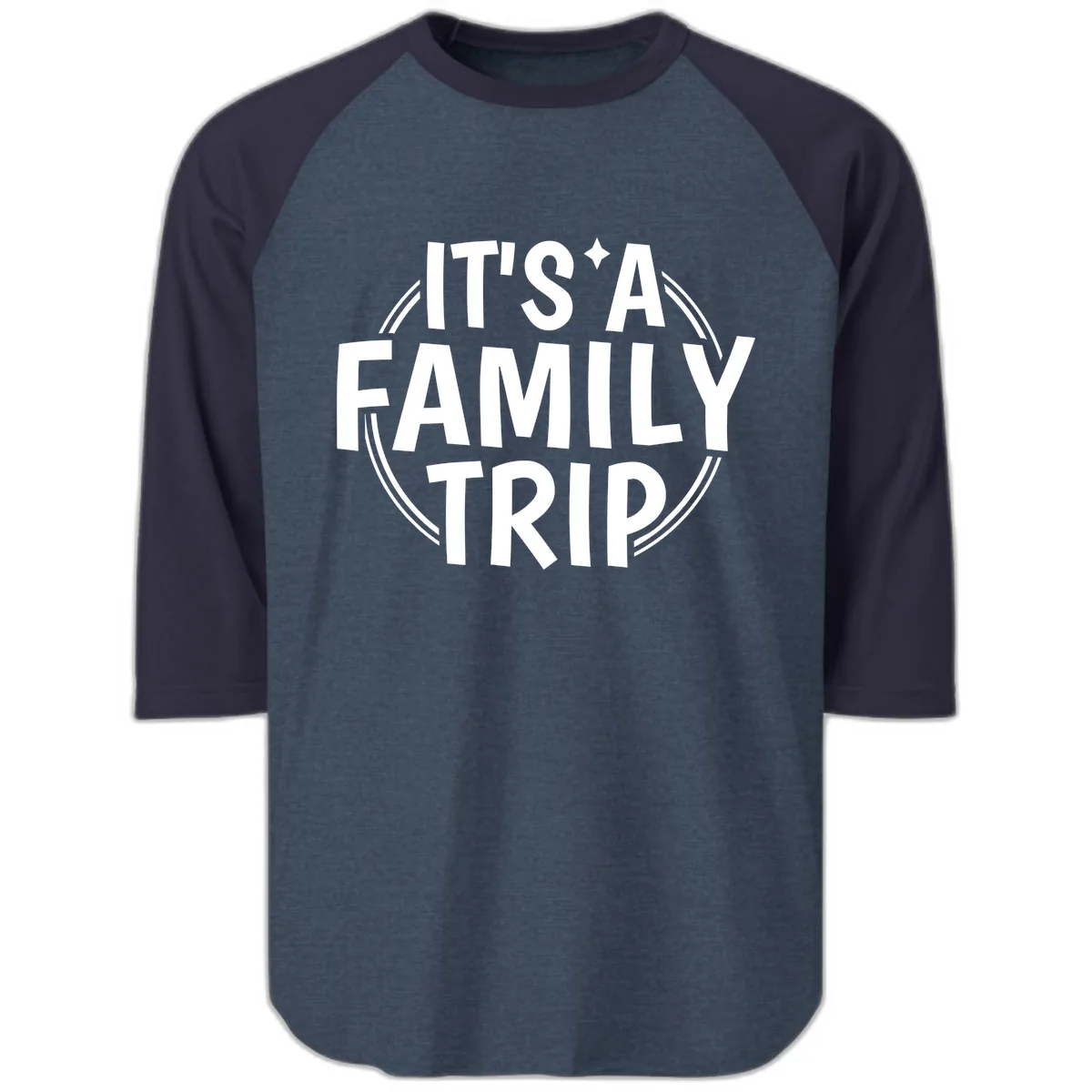 It's A Family Trip Raglan 3/4 in Heather Denim Navy