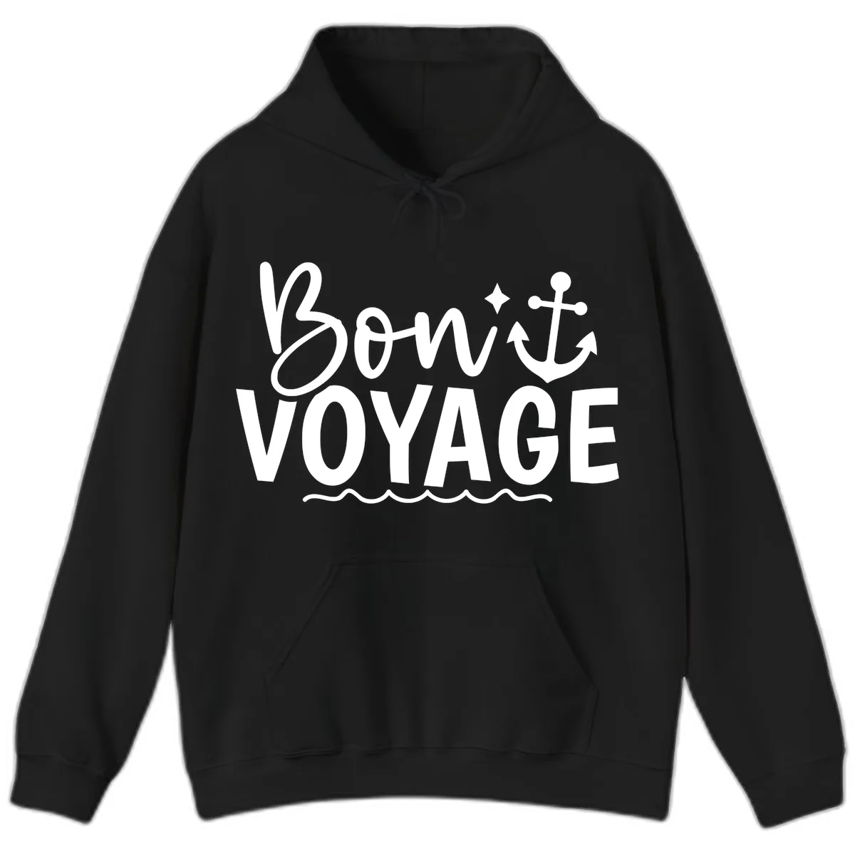 Bon Voyage Anchor Design Hoodie in Black