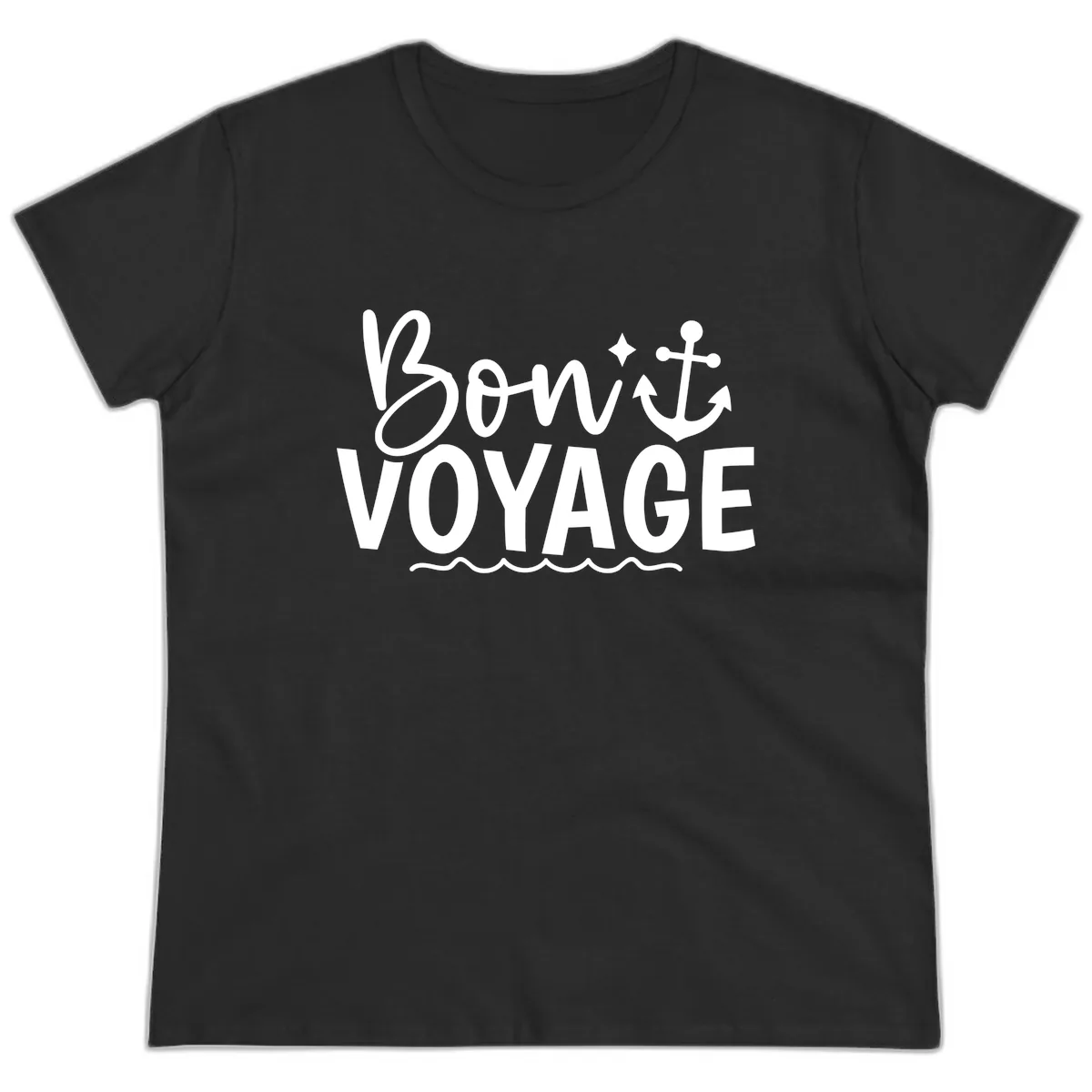 Bon Voyage Anchor Design Ladies Tee in Black
