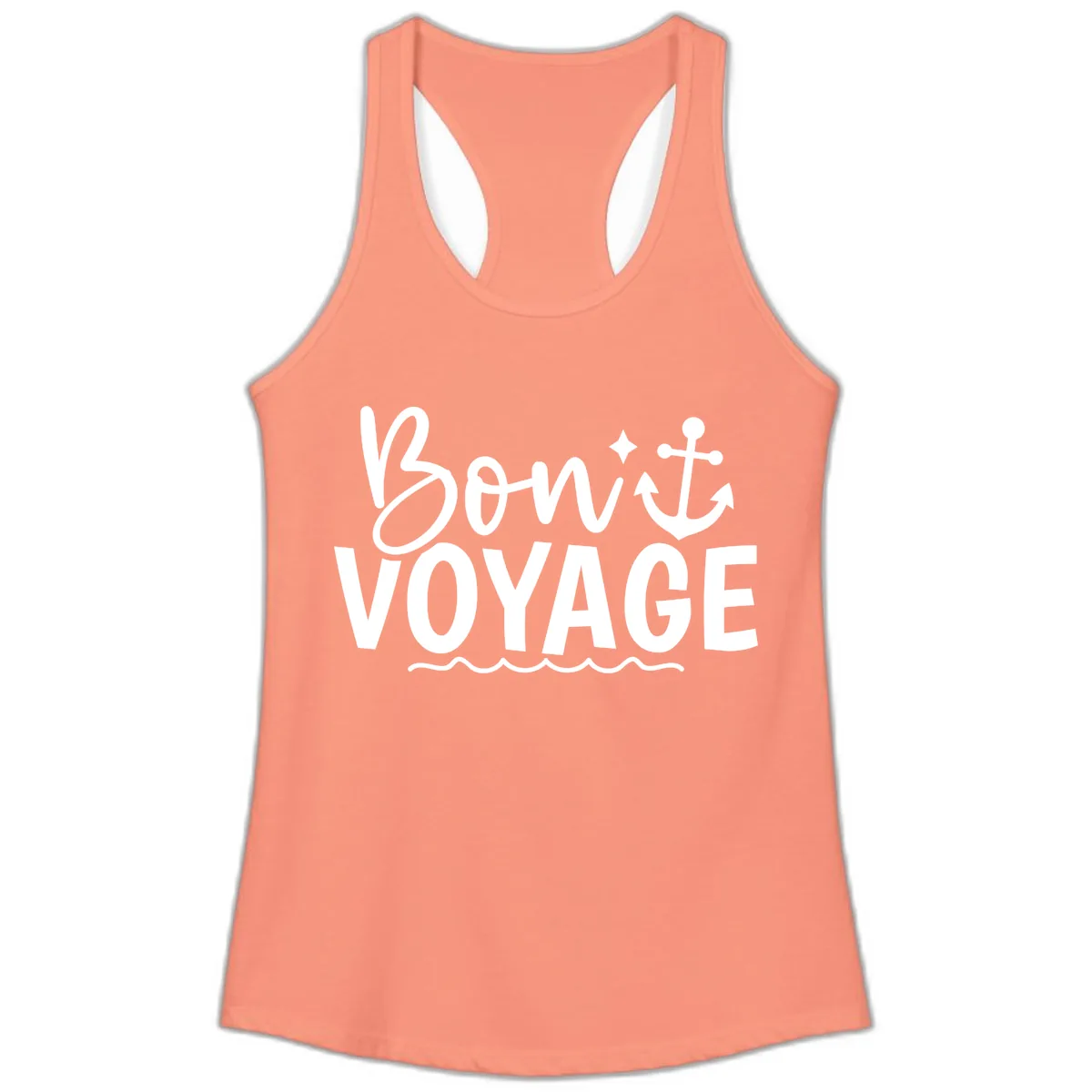 Bon Voyage Anchor Design Ladies Tank in Solid Light Orange
