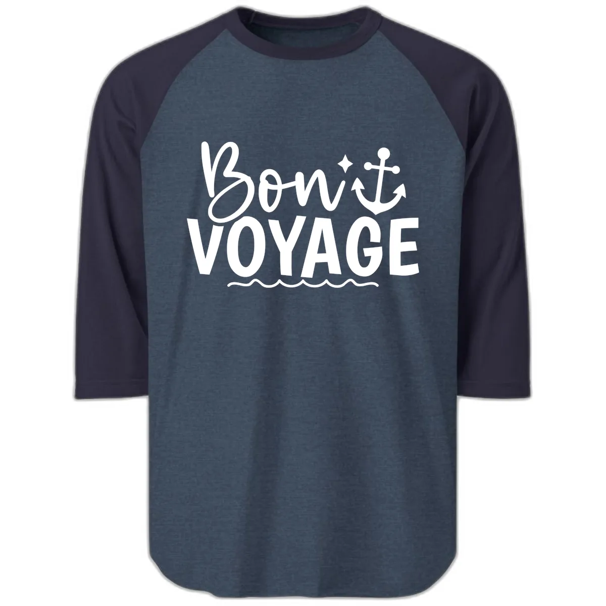 Bon Voyage Anchor Design Raglan 3/4 in Heather Denim Navy