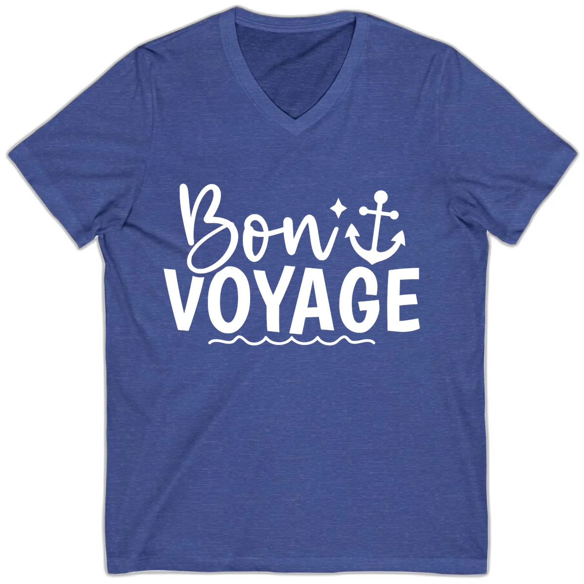 Bon Voyage Anchor Design V-Neck in Heather True Royal