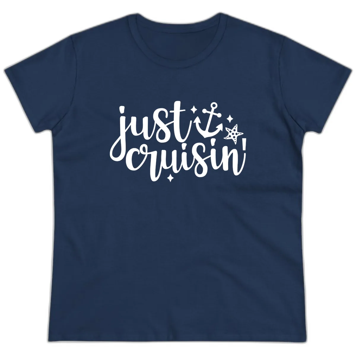 Just Cruisin' Anchor and Starfish Ladies Tee in Navy