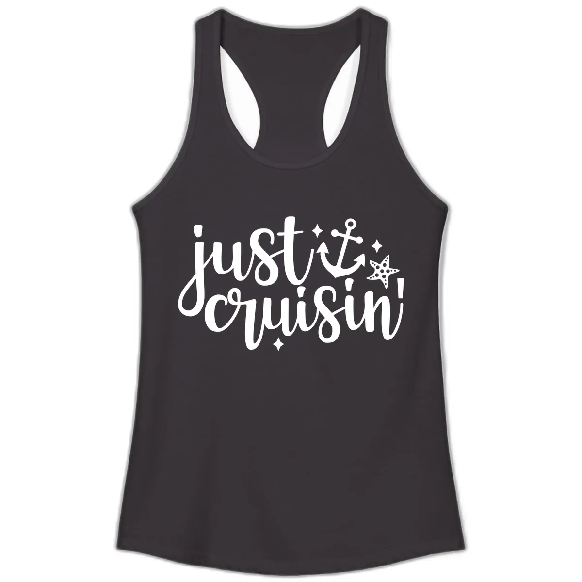 Just Cruisin' Anchor and Starfish Ladies Tank in Black