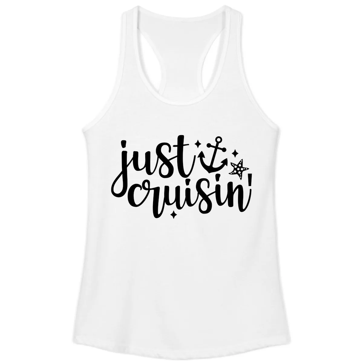 Just Cruisin' Anchor and Starfish Ladies Tank in White