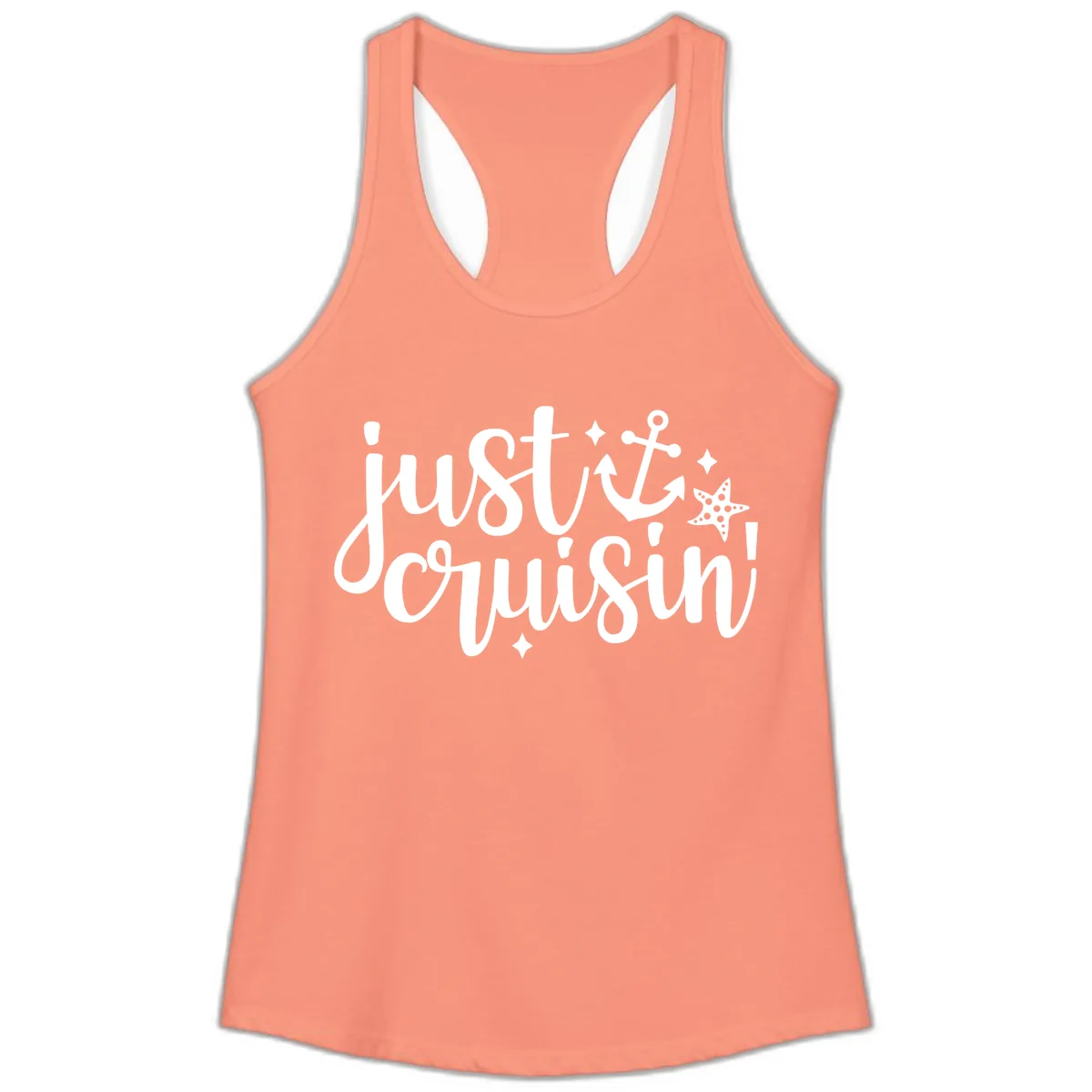 Just Cruisin' Anchor and Starfish Ladies Tank in Solid Light Orange