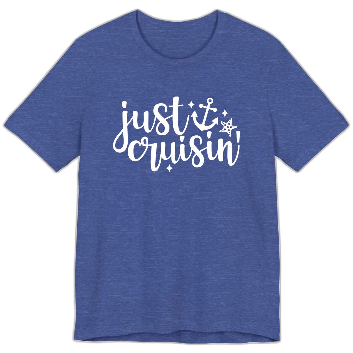 Just Cruisin' Anchor and Starfish Premium T-Shirt in Heather True Royal