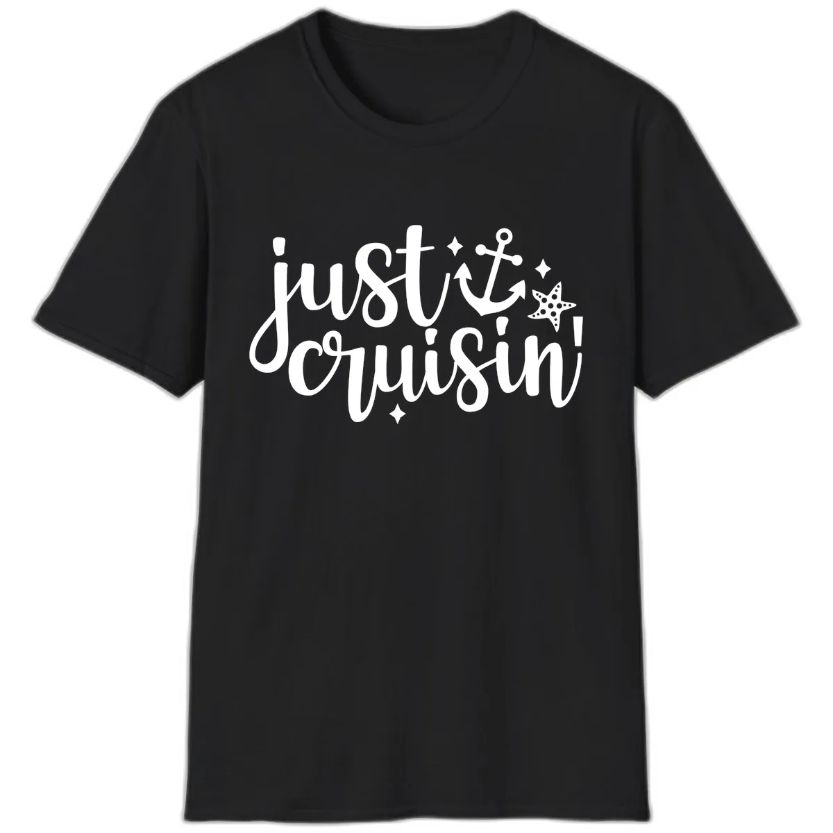 Just Cruisin' Anchor and Starfish T-Shirt in Black