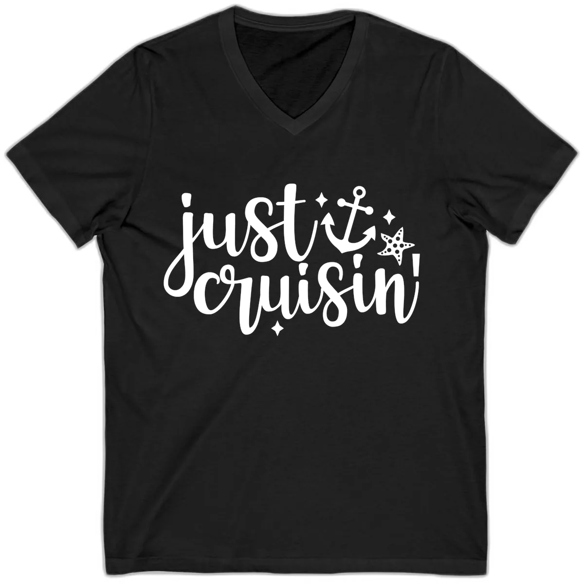Just Cruisin' Anchor and Starfish V-Neck in Black
