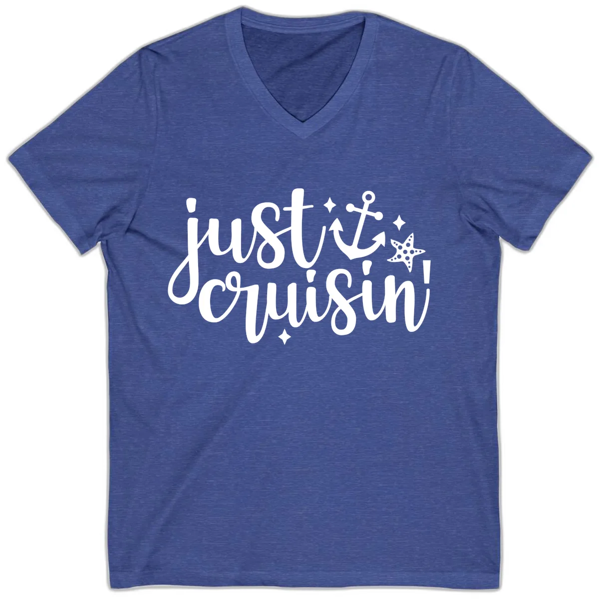 Just Cruisin' Anchor and Starfish V-Neck in Heather True Royal