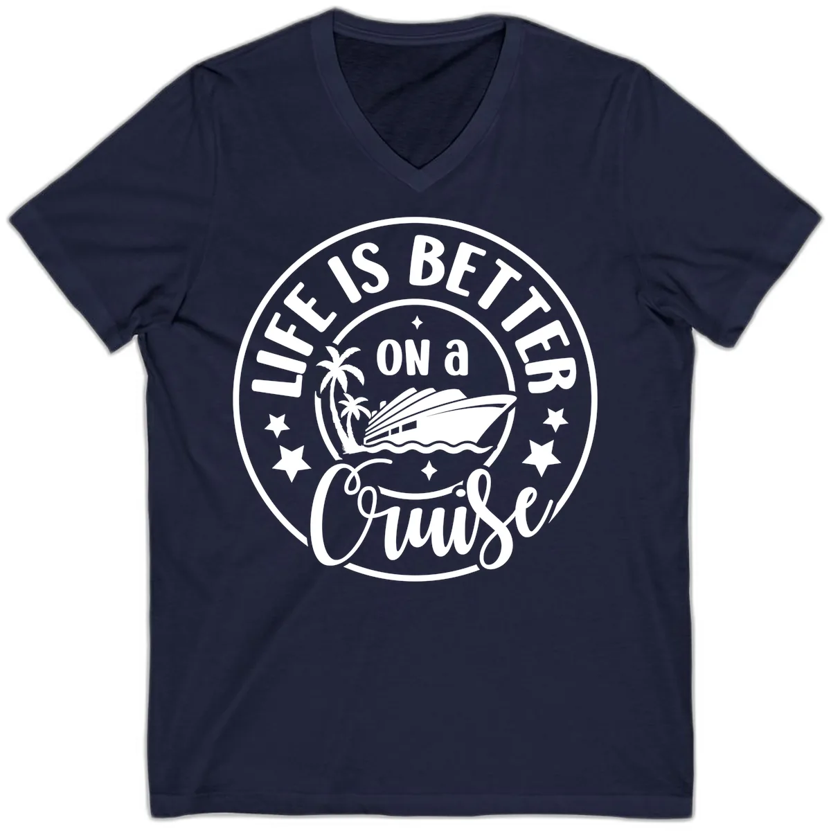 Life Is Better On A Cruise Badge V-Neck in Navy