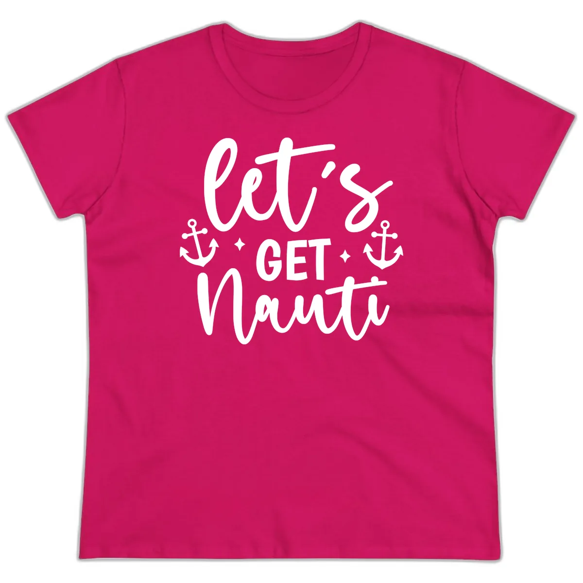 Let's Get Nauti Cruise Design Ladies Tee in Heliconia