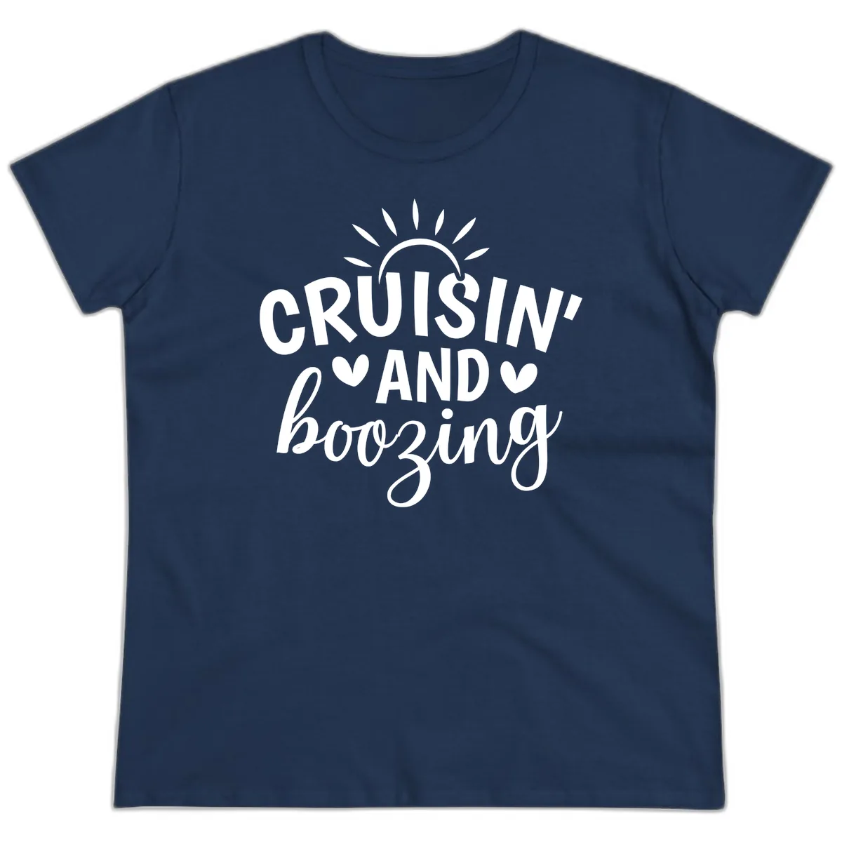 Cruisin And Boozing Sun Design Ladies Tee in Navy