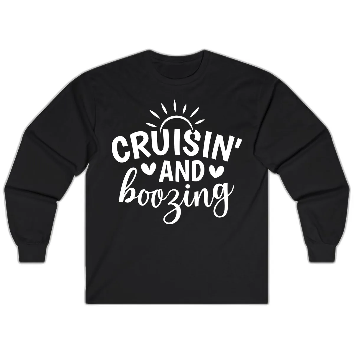 Cruisin And Boozing Sun Design Long Sleeve in Black