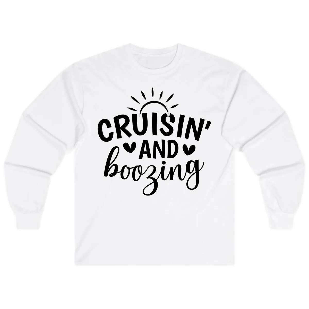 Cruisin And Boozing Sun Design Long Sleeve in White