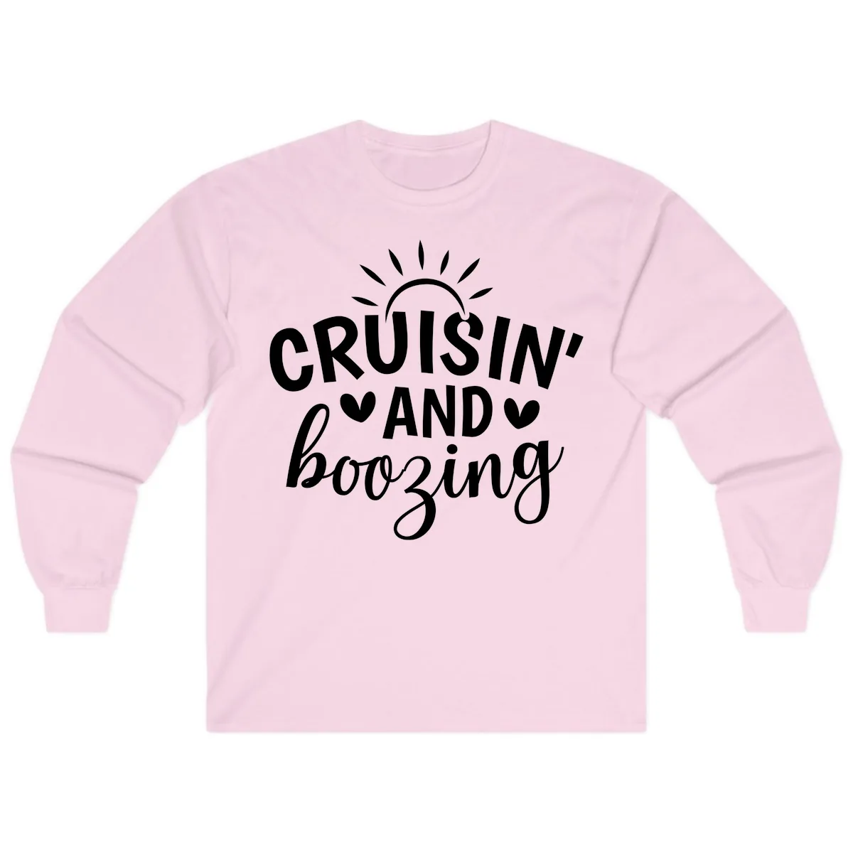 Cruisin And Boozing Sun Design Long Sleeve in Light Pink