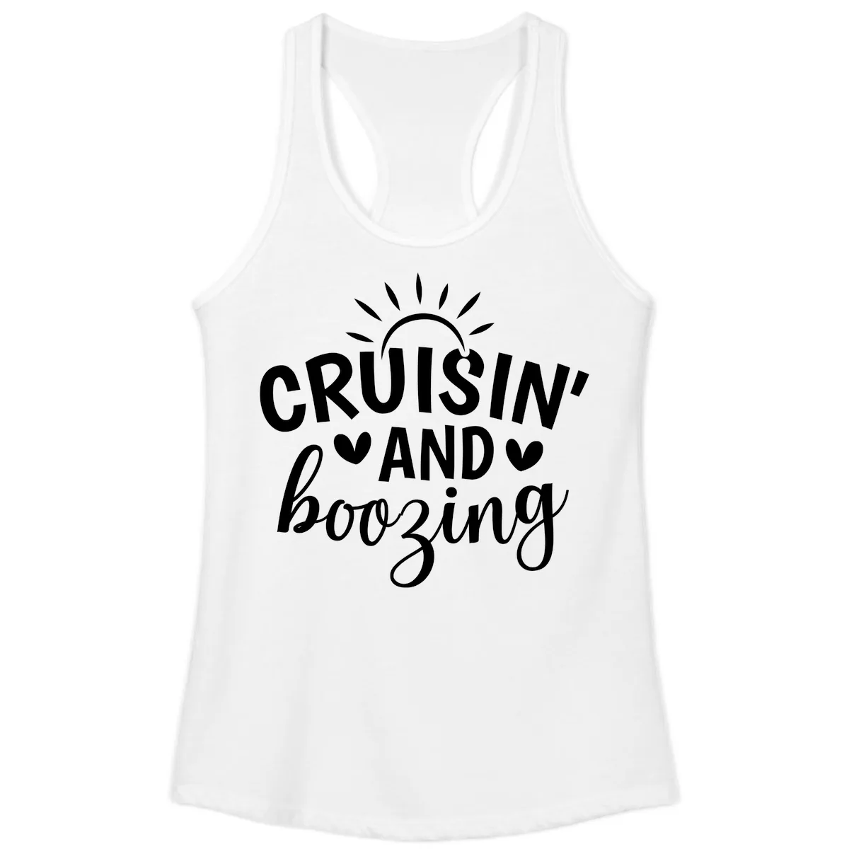 Cruisin And Boozing Sun Design Ladies Tank in White