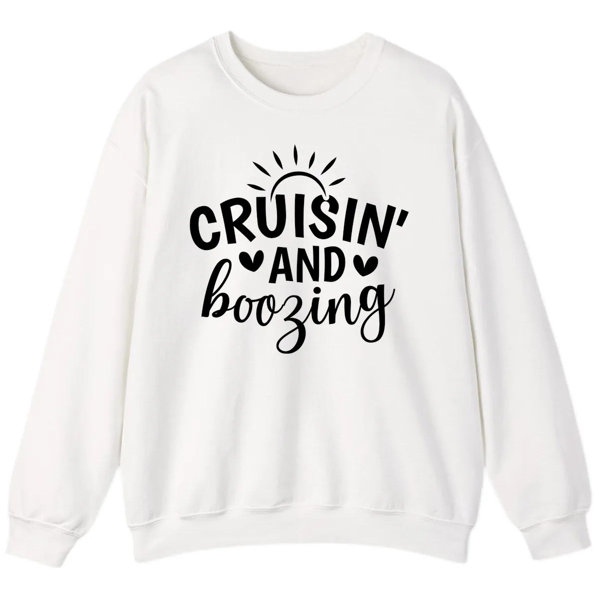 Cruisin And Boozing Sun Design Sweatshirt in White