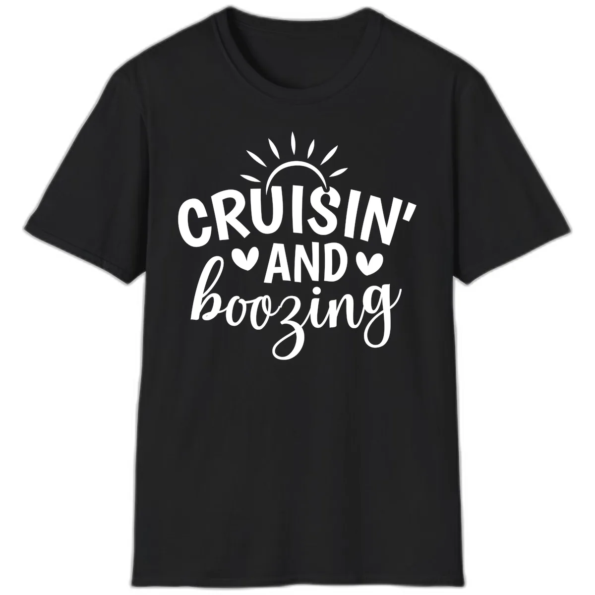 Cruisin And Boozing Sun Design T-Shirt in Black