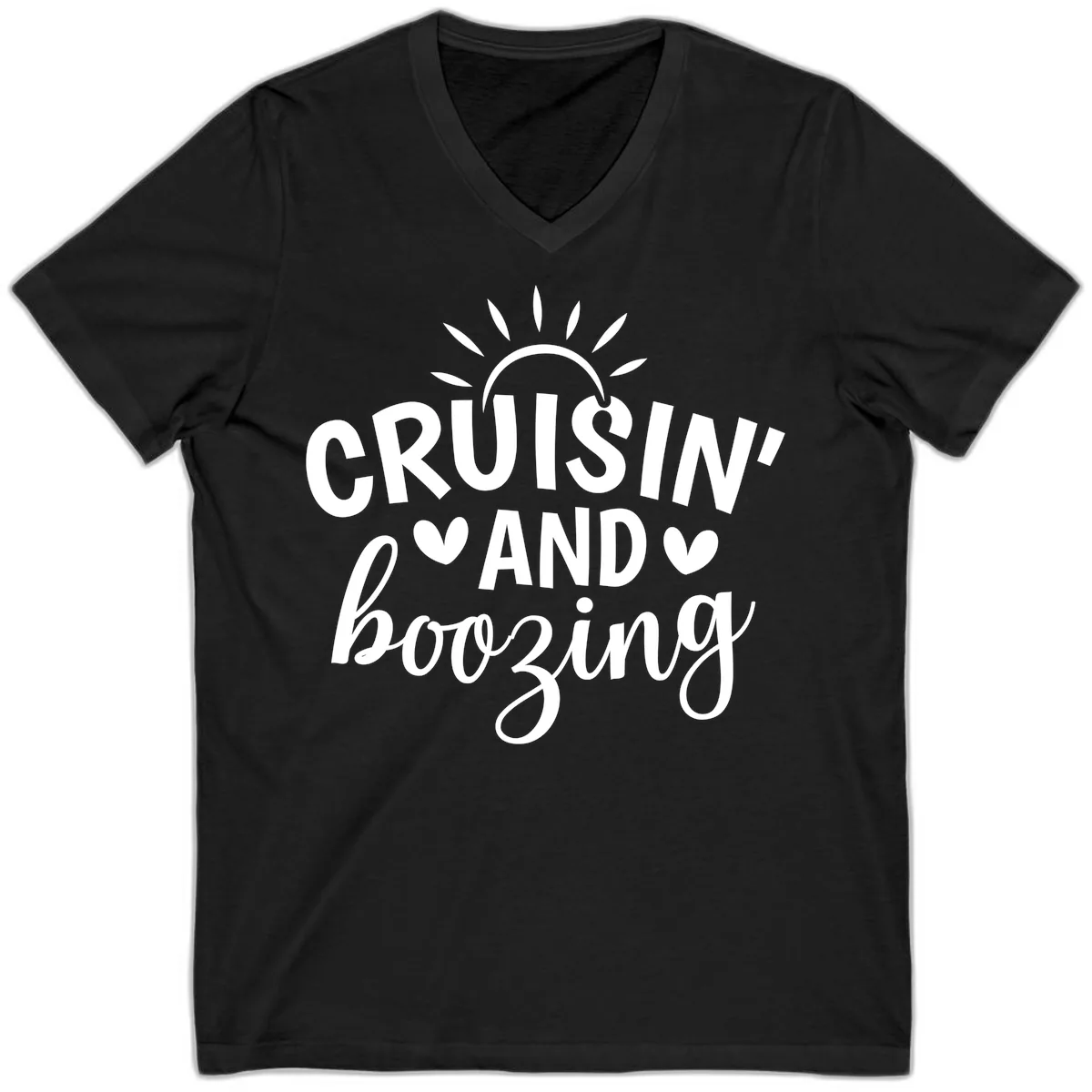 Cruisin And Boozing Sun Design V-Neck in Black