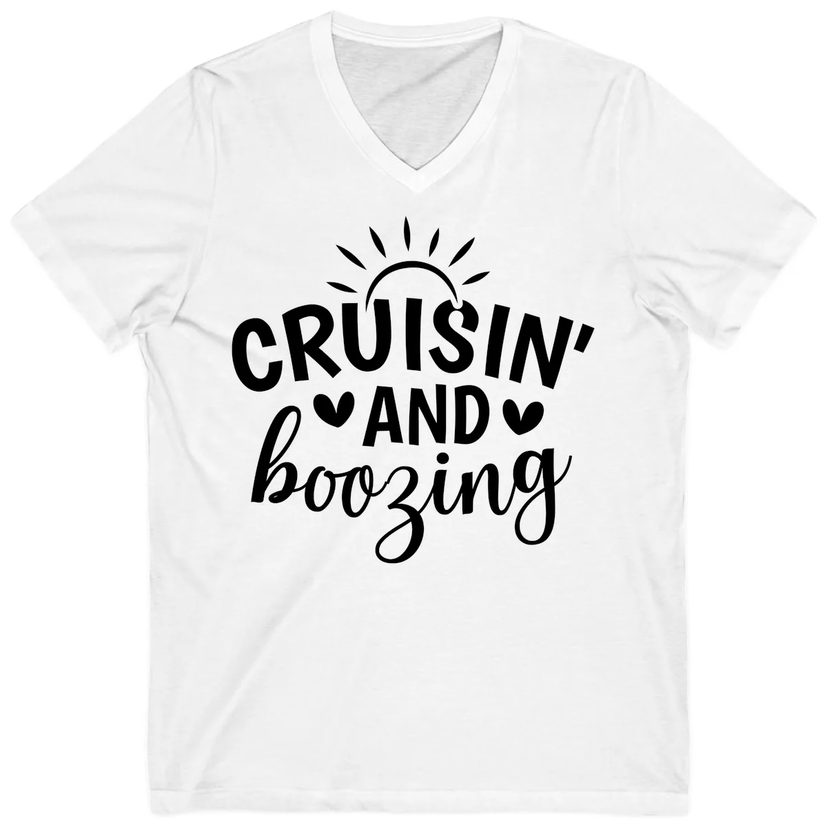Cruisin And Boozing Sun Design V-Neck in White