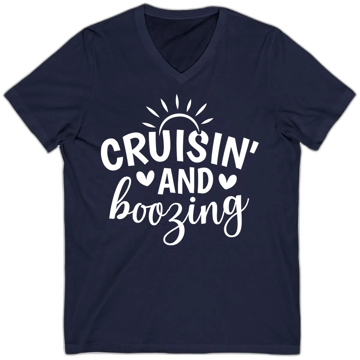 Cruisin And Boozing Sun Design V-Neck in Navy