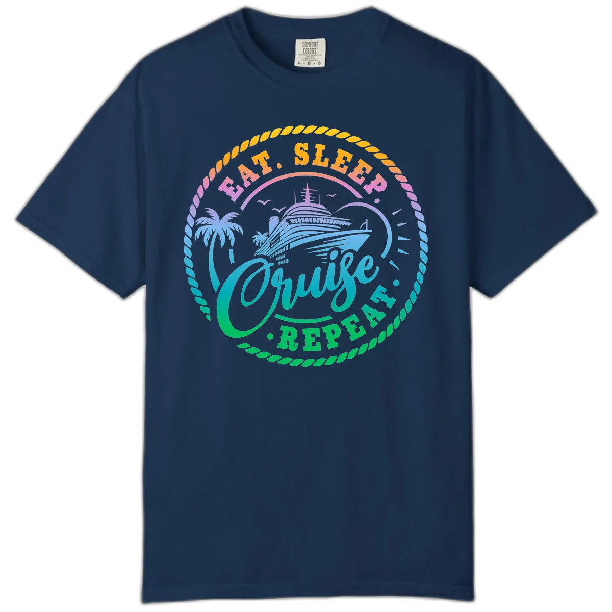 Eat Sleep Cruise Repeat Design Comfort Color in Navy