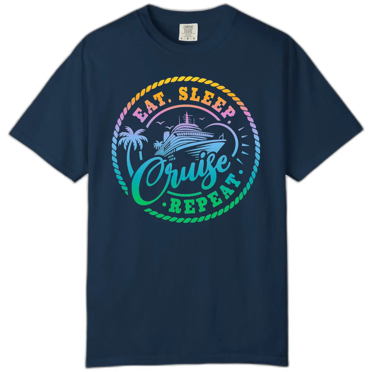 Eat Sleep Cruise Repeat Design Comfort Color in True Navy