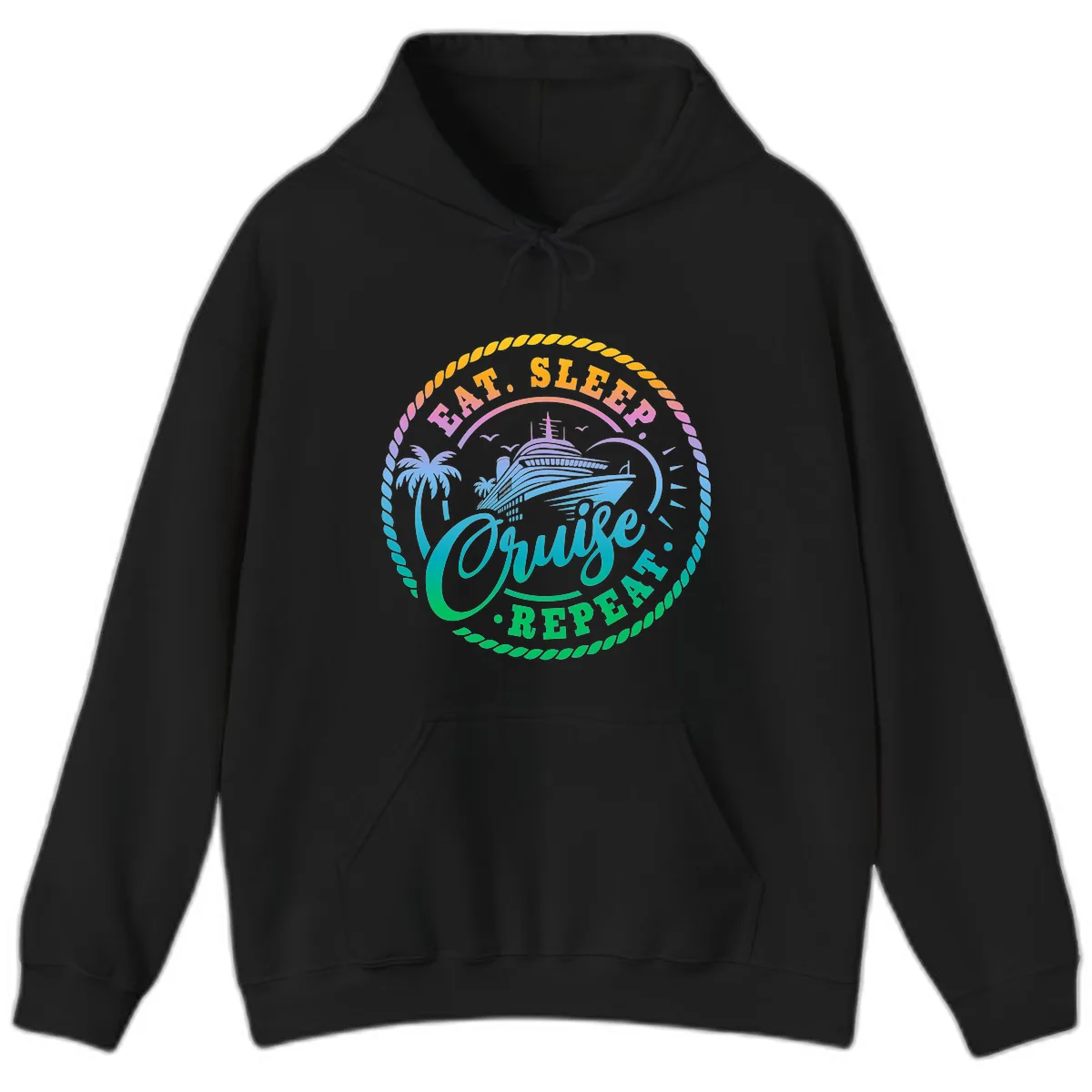 Eat Sleep Cruise Repeat Design Hoodie in Black