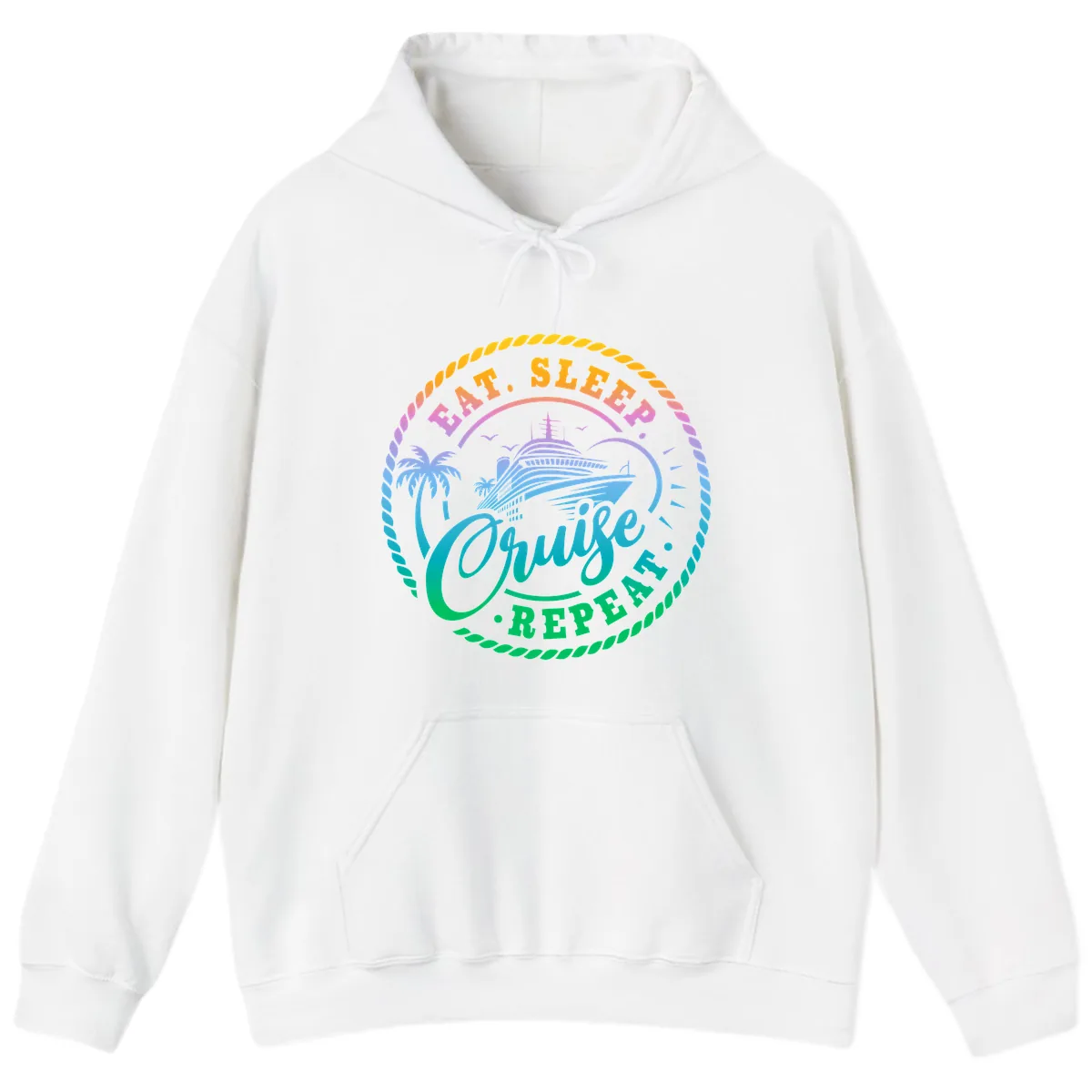 Eat Sleep Cruise Repeat Design Hoodie in White
