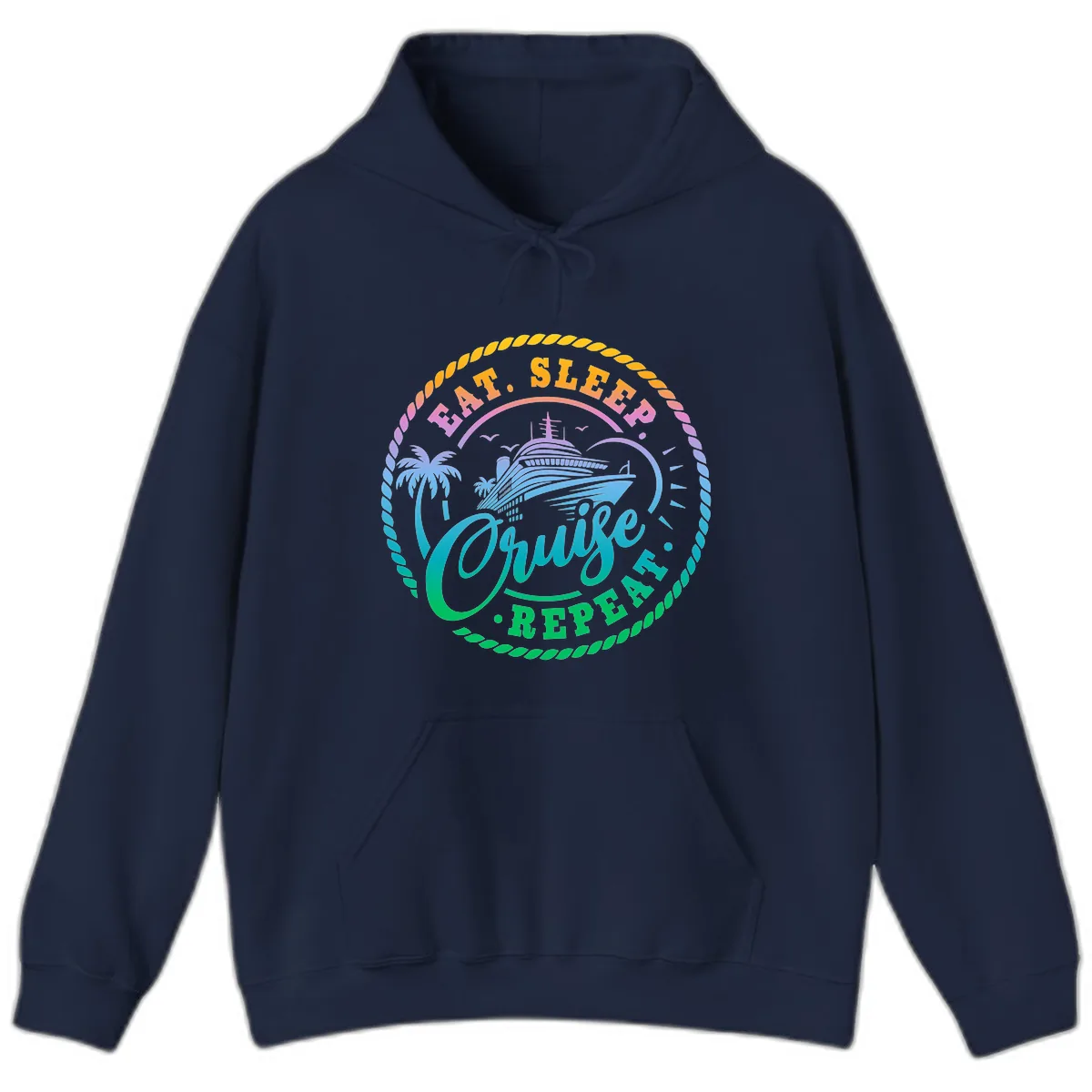 Eat Sleep Cruise Repeat Design Hoodie in Navy
