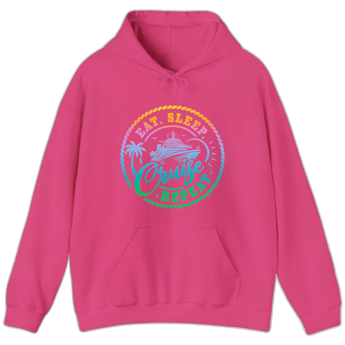 Eat Sleep Cruise Repeat Design Hoodie in Heliconia