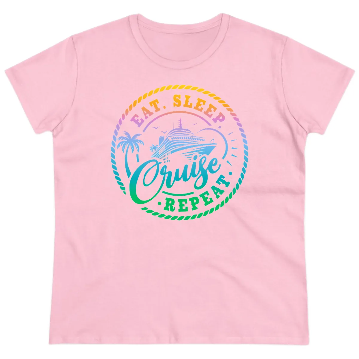 Eat Sleep Cruise Repeat Design Ladies Tee in Light Pink