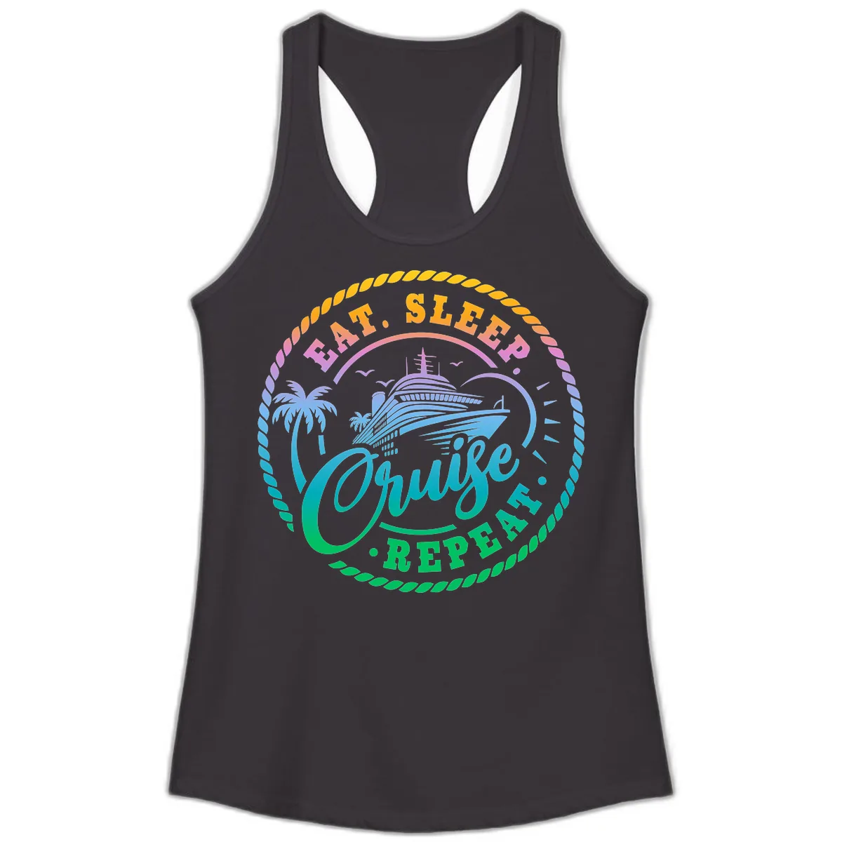 Eat Sleep Cruise Repeat Design Ladies Tank in Black